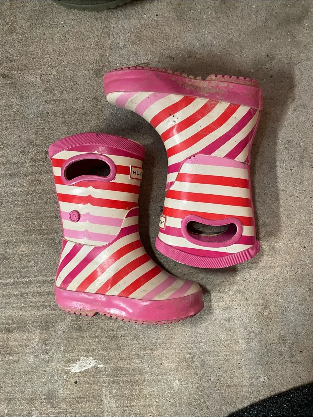 Hunter girls 6 Kids Striped Pink and Red Rain Boots